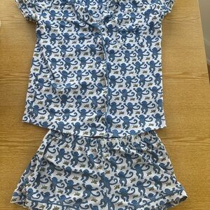 Roller Rabbit The Original Blue Monkey Print Pajama Set